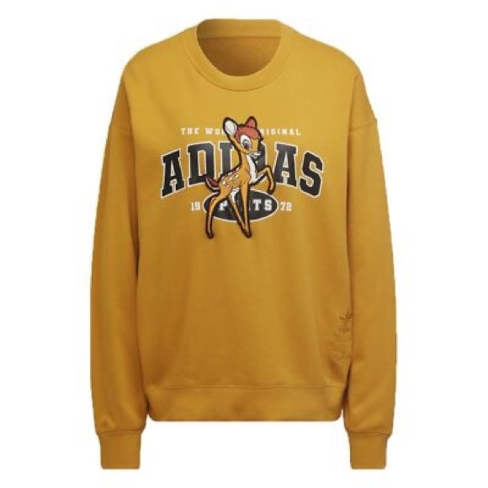 Rare Adidas x Disney and Bambi Women's Mustard Yellow Crew Neck Sweater